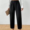 Women's Elegant Button Pocket Black Woven Straight Leg Pants