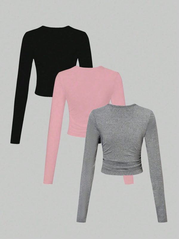 2pcs/Set  Basics Tee With Ruched Sides, Versatile Undershirts