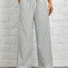 Women's Casual High Waist Gray Vertical Striped Wide Leg Pants