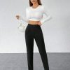 Solid Plicated Detail Black Pants