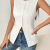 Solid Round Neck Button Front Vest Blazer
