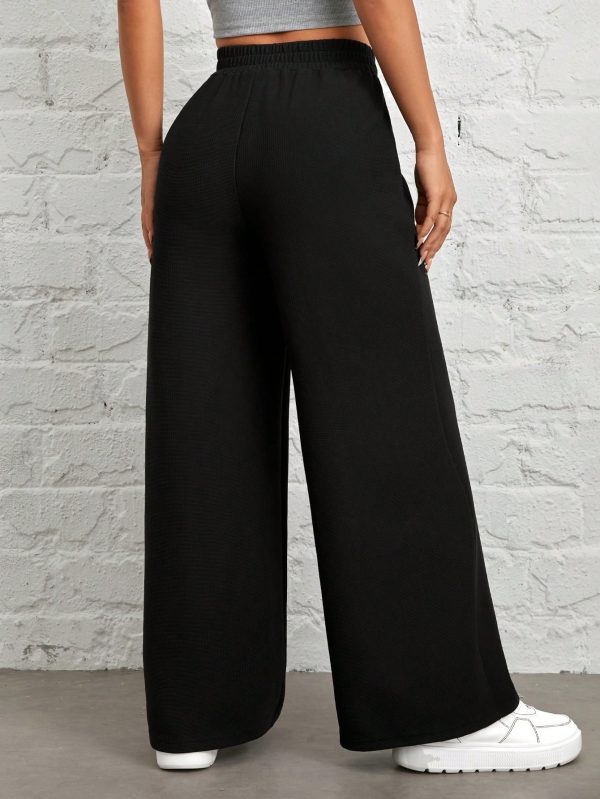 Women's Solid Color Waist Wrap Black Wide Leg Pants