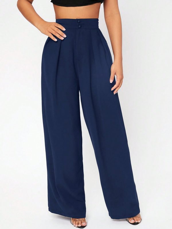 Solid Color Women's Button Design Long Pants