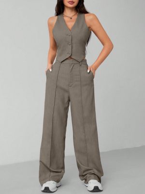 Women's Single Breasted Vest And Pants Formal Business Suit, Summer