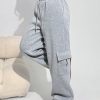 Women's Gray Knit Thick Fleece Lined Ankle Length Casual Utility Baggy Sweatpants