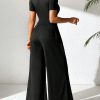 Short Sleeve Wide Leg Jumpsuit For Women, Casual And Loose-Fitting, Summer