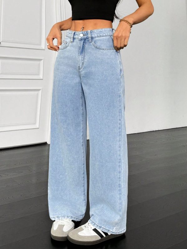 Women's Fashion Versatile Washed Slant Pocket Loose Wide Leg Jeans