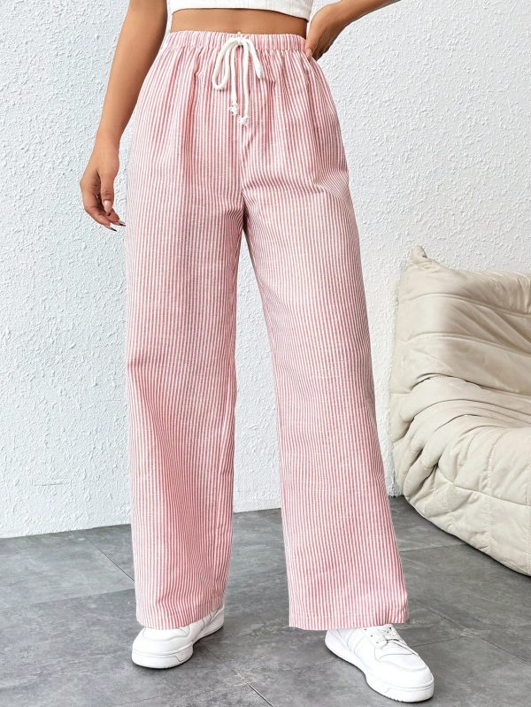 Women's Tie Waist Pinstripe Straight Leg Pants