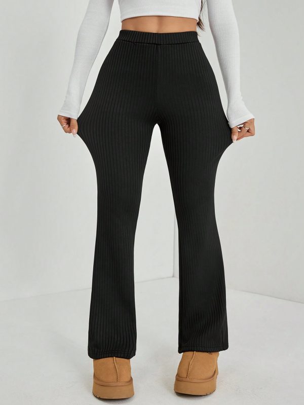 Women's Solid Color Flared Black Velvet Trousers