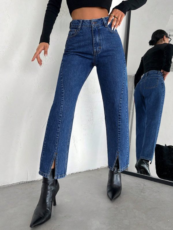 Split Hem Straight Leg Jeans