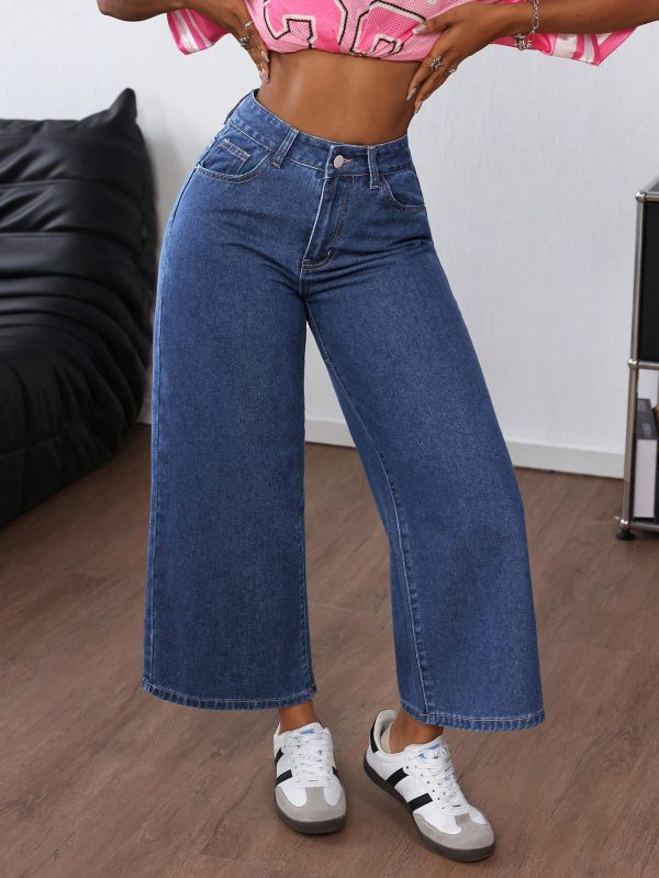 Women's Casual Zipper Front Wide Leg Jeans