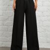 Women's Solid Color Waist Wrap Black Wide Leg Pants