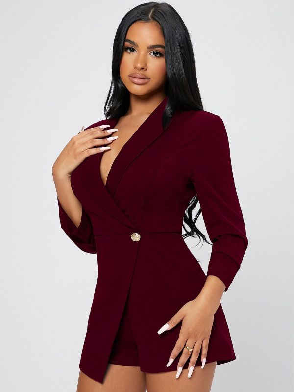 Solid Shawl Collar Wrap Romper