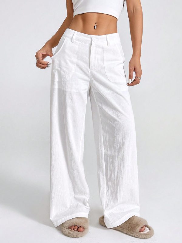 Casual Solid Color Loose Low Waist Wide-Leg Pants