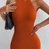 Backless Twist Back Split Hem Halter Dress