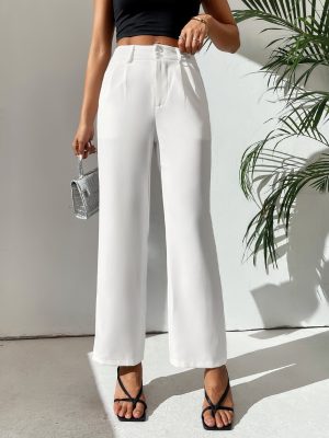 Solid Button Front Pants