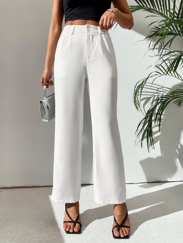 Solid Button Front Pants