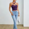 Women Floral Applique Twist Designed Halter Backless Tank Top