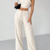 Linen Fabrics Solid Color Halter Top And Pants Casual Set
