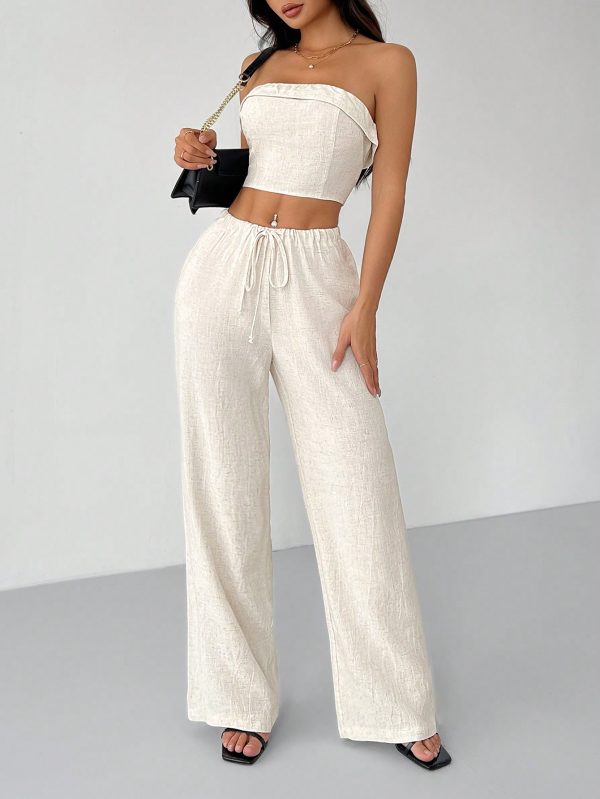 Linen Fabrics Solid Color Halter Top And Pants Casual Set