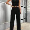 Women'S Solid Colored Vest And Long Pants Set