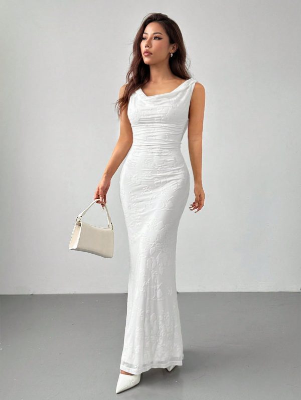 Floral Jacquard Backless Elegant Cocktail Dress, Velvet Graduation Dress, Fall Women Dresses