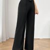 Commuting Elegant Irregular Waist Button Zipper Straight Pants Women's Black Trousers