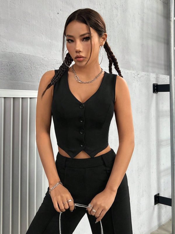 Women'S Solid Colored Vest And Long Pants Set