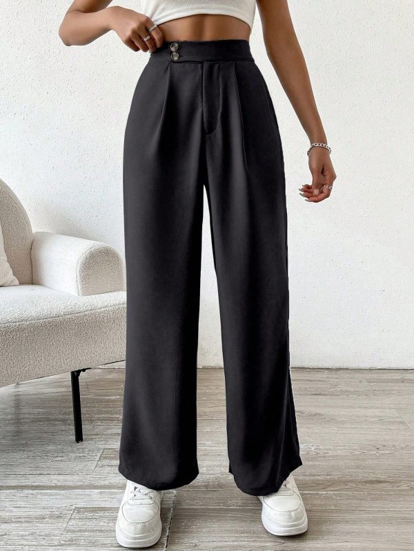 Women's Solid Color High Waist Pleated Wide Leg Loose Pants With Refined Elegant Style