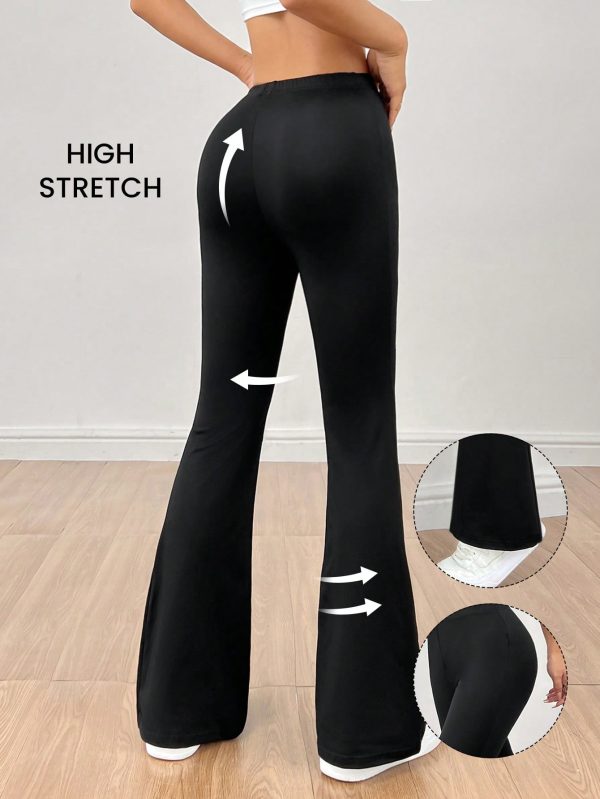 Solid Elastic Waist Flare Leg Leggings