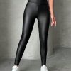 Solid PU High Waist Black Leggings