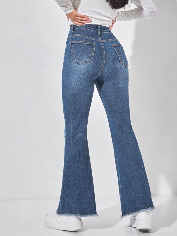 High Waist Raw Hem Flare Leg Jeans