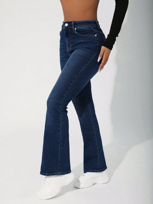 Denim Flare Pants With Front Button Closure