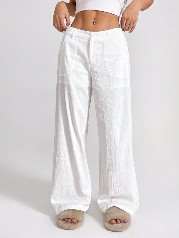 Casual Solid Color Loose Low Waist Wide-Leg Pants