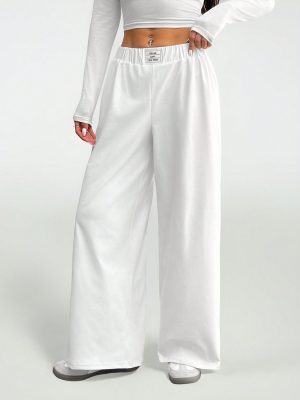 Women Casual Letter Printed Elastic Waist Loose Wide Leg Pants