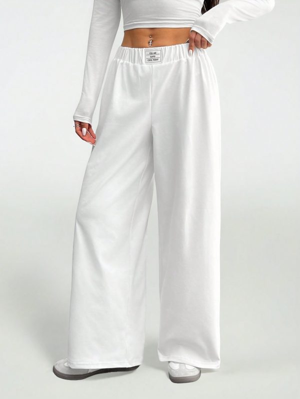 Women Casual Letter Printed Elastic Waist Loose Wide Leg Pants