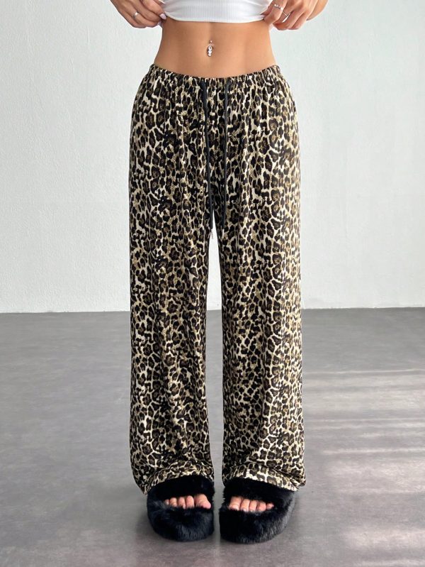 Leopard Print Knit Straight Leg Lounge Pants