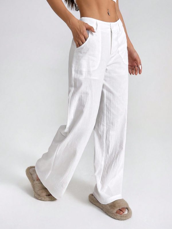 Casual Solid Color Loose Low Waist Wide-Leg Pants