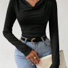 Women Solid Color Scoop Neck Long Sleeve Casual T-Shirt, Autumn