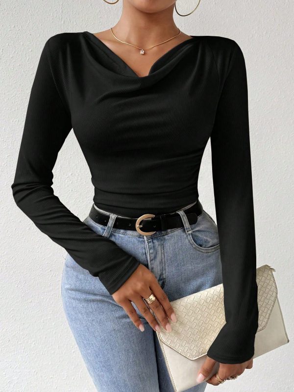 Women Solid Color Scoop Neck Long Sleeve Casual T-Shirt, Autumn