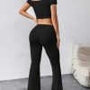 Women's Solid Color Pleated Off Shoulder Cropped T-Shirt And Flare Pants Two-Piece Set