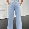 Women's Fashion Versatile Washed Slant Pocket Loose Wide Leg Jeans