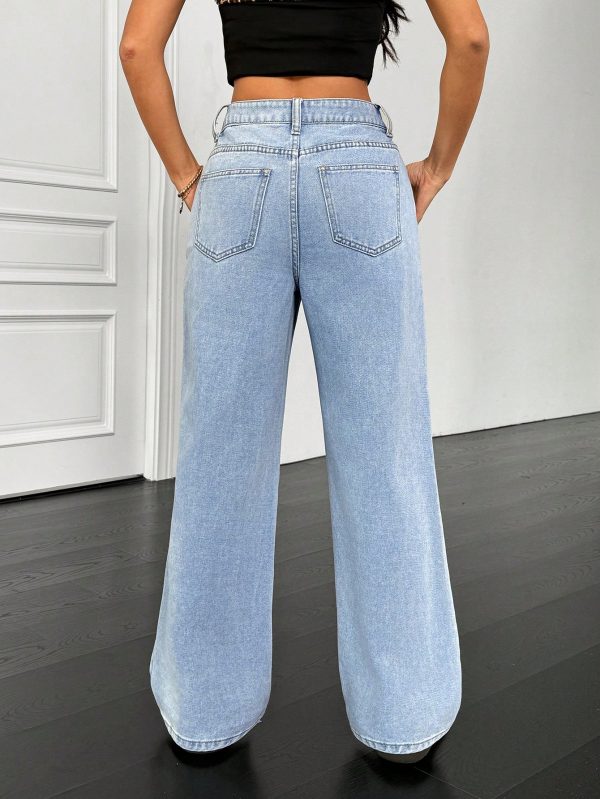 Women's Fashion Versatile Washed Slant Pocket Loose Wide Leg Jeans