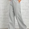 Women's Casual High Waist Gray Vertical Striped Wide Leg Pants