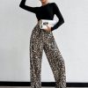 Low Elastic Waistband Pants With Leopard Design