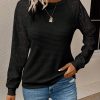 Women's Elegant Lace Sleeve Textured Casual Sweatshirt, Autumn