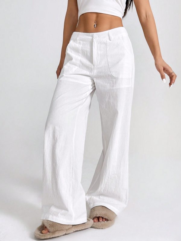 Casual Solid Color Loose Low Waist Wide-Leg Pants