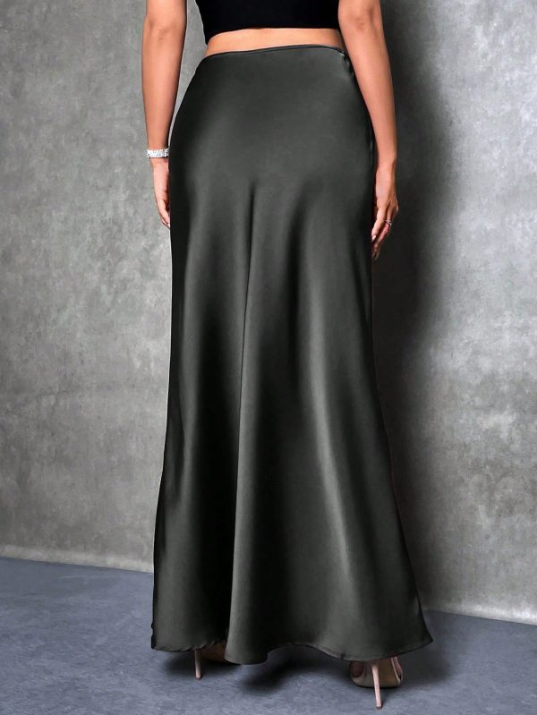 Elegant Versatile Black Satin Skirt For Women, Girly Style