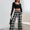 Women's Drawstring Waist Plaid Long Pants