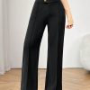 Commuting Elegant Irregular Waist Button Zipper Straight Pants Women's Black Trousers
